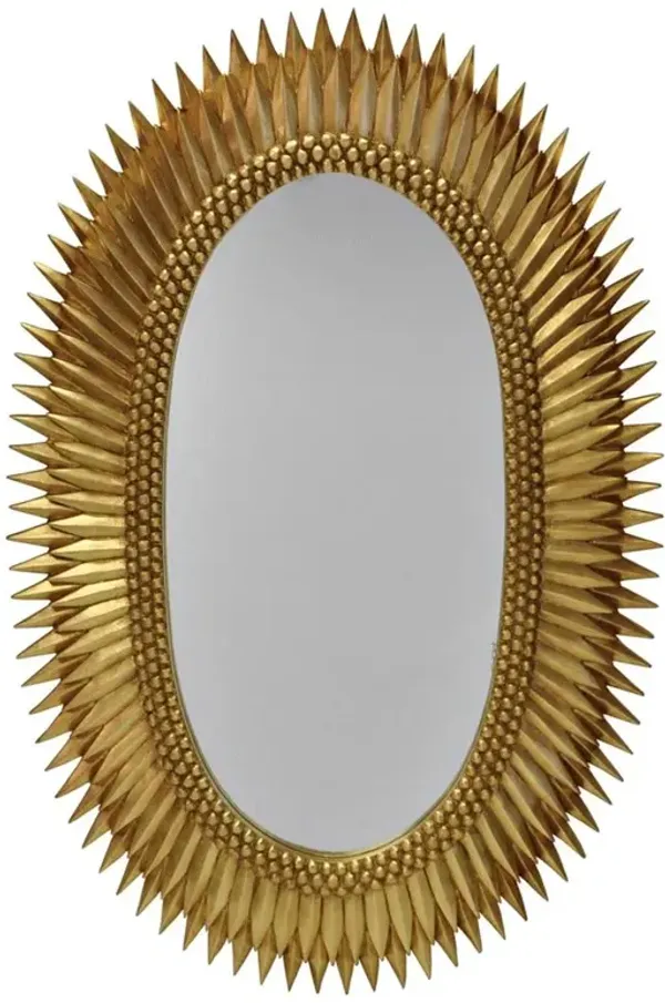 Worlds Away Rita Mid Century Modern Gold Leaf Wood Oval Starburst Wall Mirror