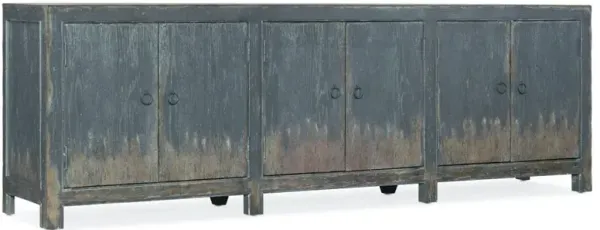 Baylee Updated Traditional Distressed Blue Oak Wood Media Cabinet - 89"