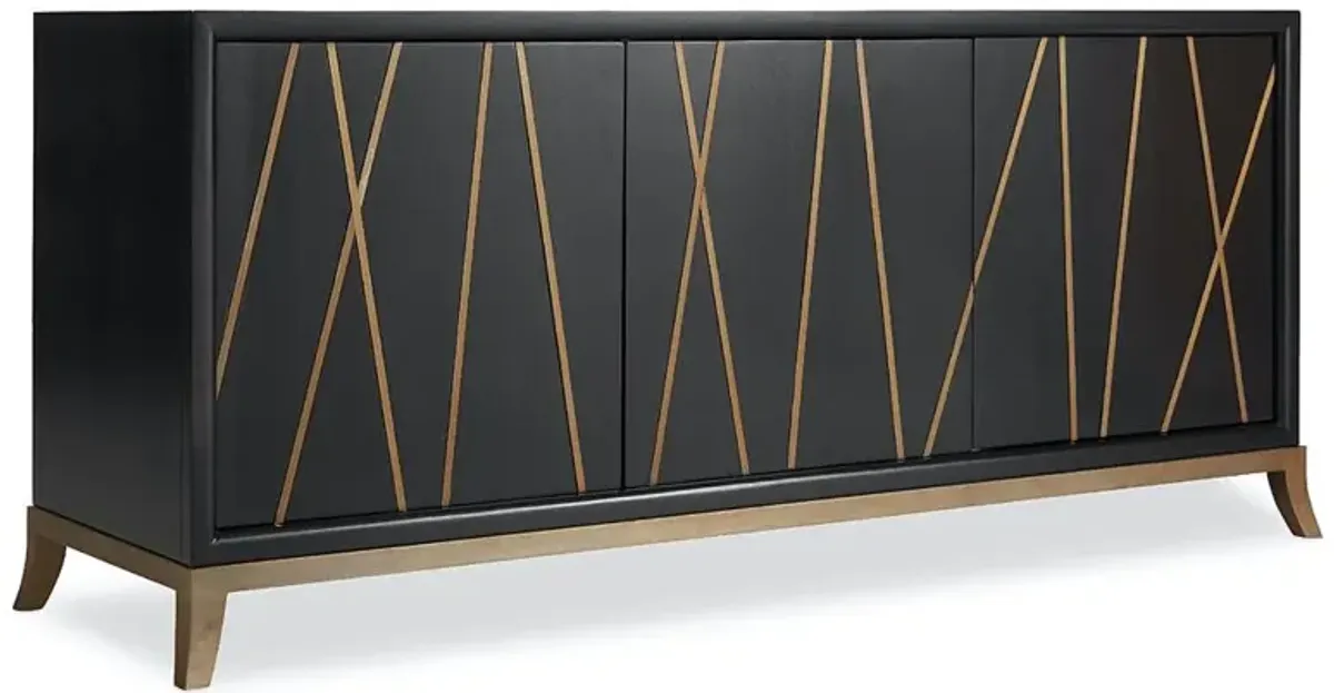 James Hollywood Regency Black Wood Gold Metal Base Media Cabinet