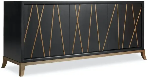 James Hollywood Regency Black Wood Gold Metal Base Media Cabinet