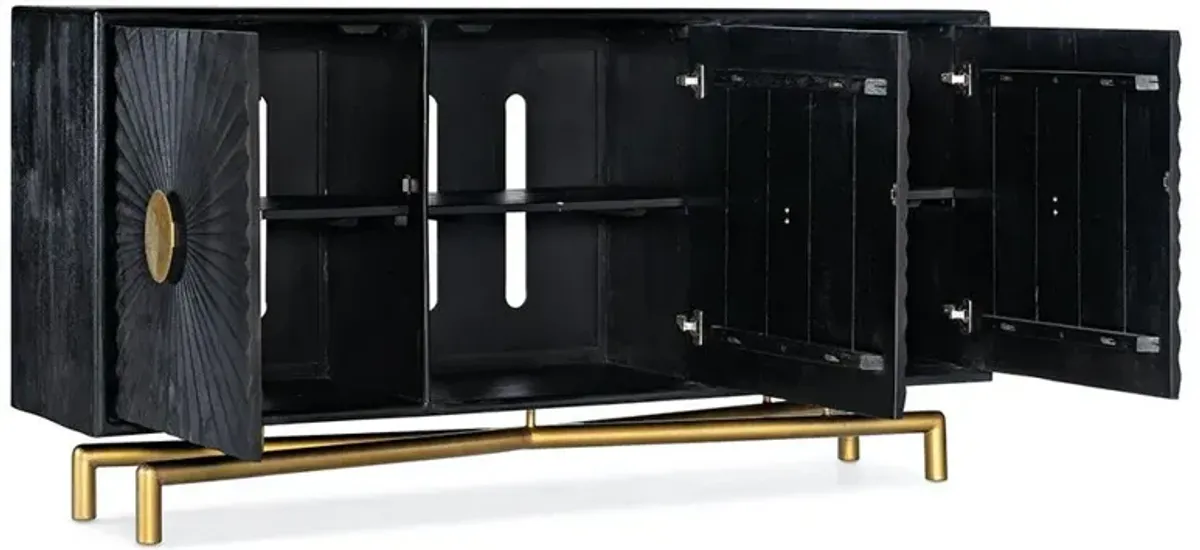 Miranda Hollywood Regency Black Mango Wood Gold Iron Legs Media Cabinet