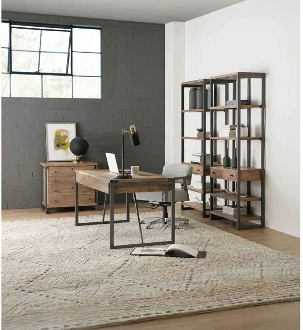 Tristan Industrial Loft Brown Mango Wood Grey Iron Etagere