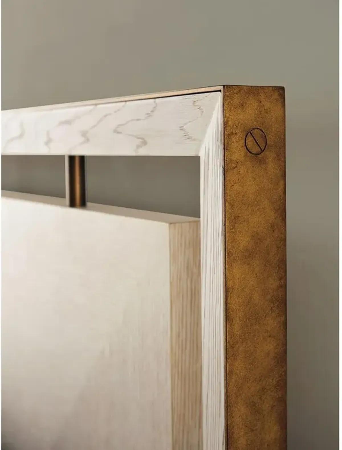 Post Ranch French White Veneer Wood Brass Metal Headboard - King