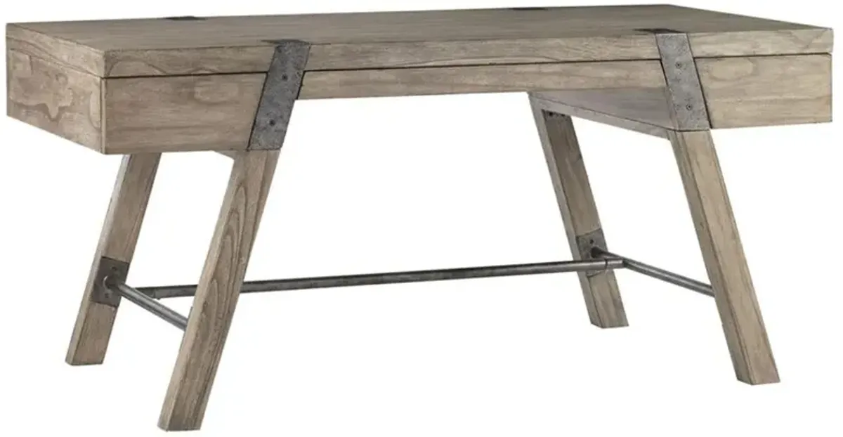 Wyatt Rustic Lodge Driftwood Grey Weathered Oak Wood Vintage Metal Desk