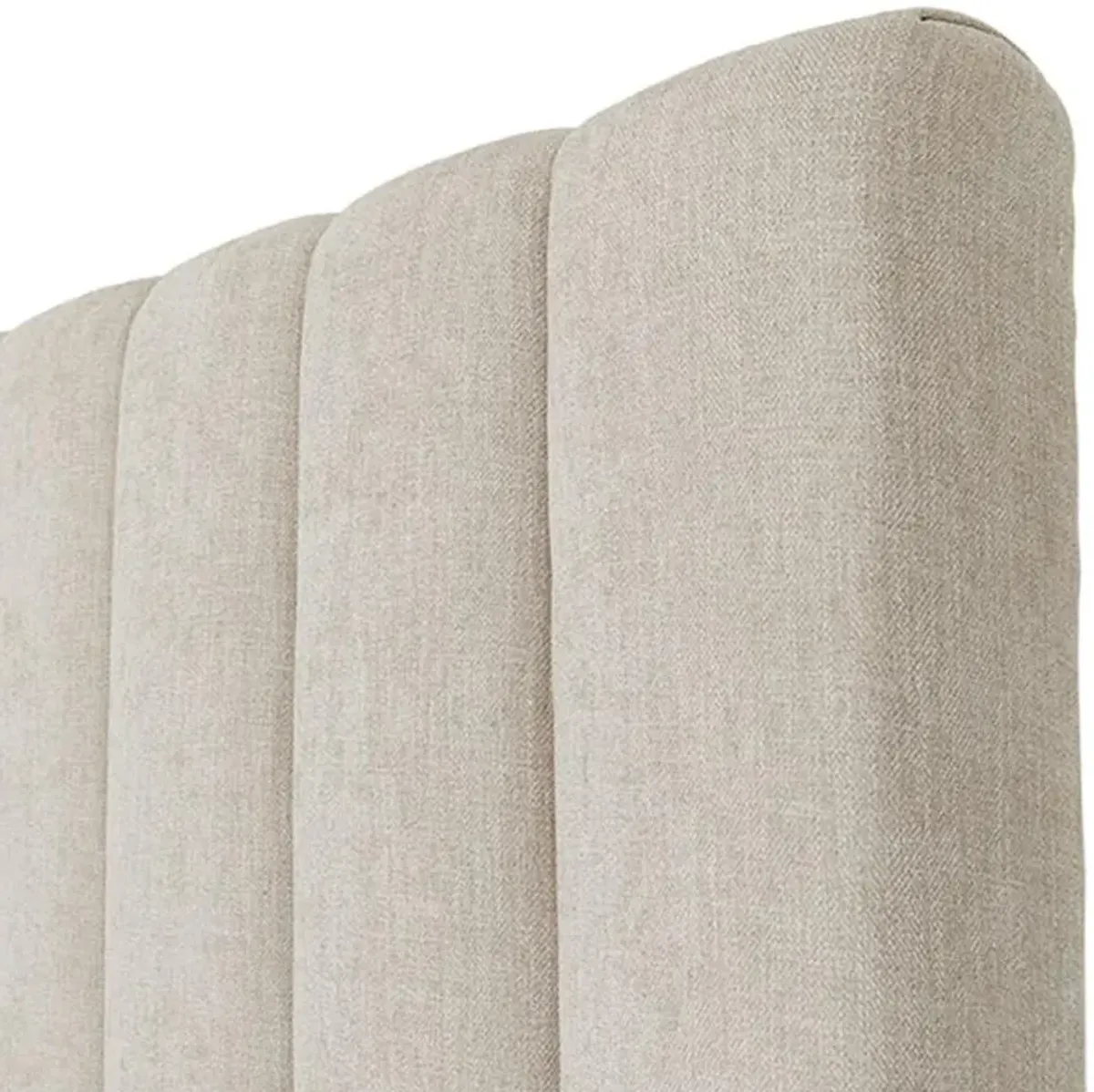 Natalie Rustic Beige Performance Fabric Brown Teak Wood Platform Bed - King