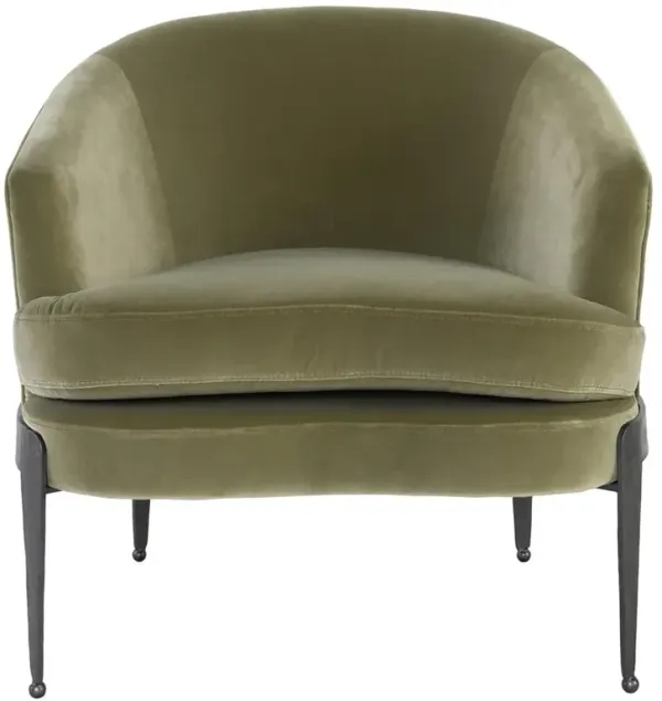 Relia Modern Classic Green Upholstered Seat Back Black Iron Legs Accent Chair