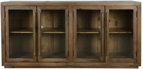 Pitt Rustic Lodge Brown Oak Wood Frame Clear Glass Sideboard