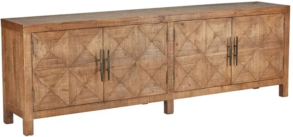 Elaine Rustic Lodge Brown Pine Wood Diamond Patterned Sideboard