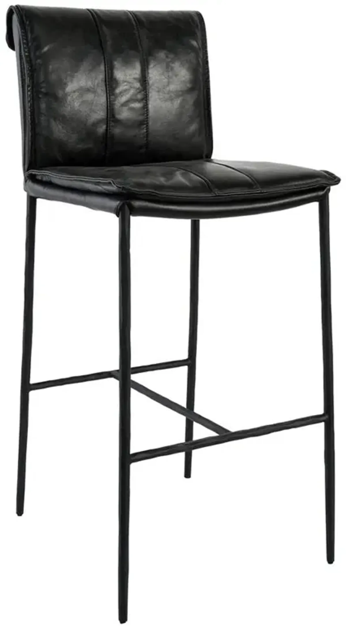 Marissa Industrial Loft Black Upholstered Leather Iron Legs Bar Stool