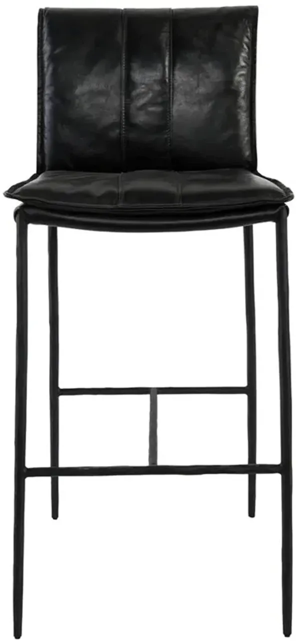 Marissa Industrial Loft Black Upholstered Leather Iron Legs Bar Stool