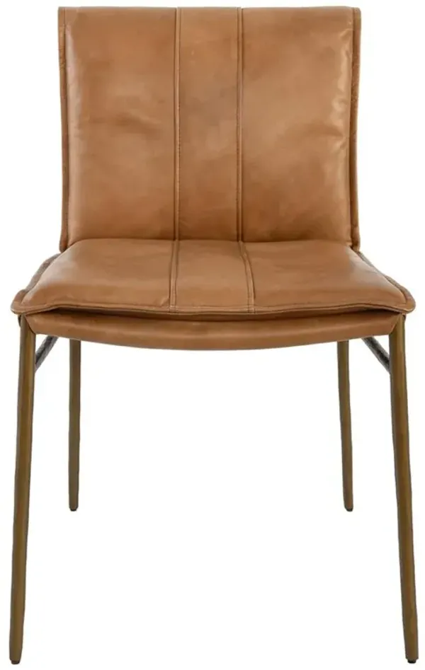 Marissa Industrial Tan Upholstered Leather Gold Iron Dining Chair - Set of 2