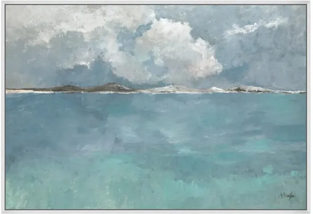 Thomas Coastal Beach Blue Seascape Silver Frame Painting