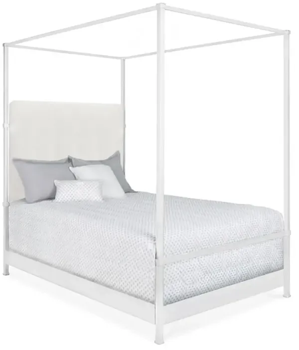 Quade Modern Lyric Ivory Upholstered Opaque White Iron Canopy Bed - Full