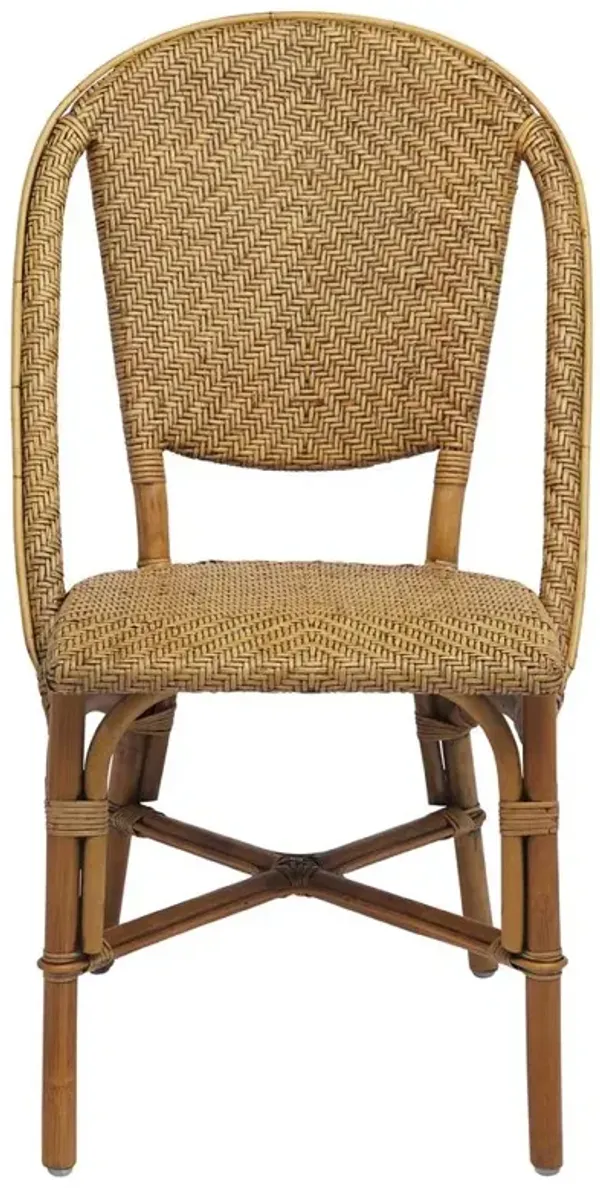 Alia Coastal Beach Antique Brown Woven Rattan Outdoor Dining Side Chair