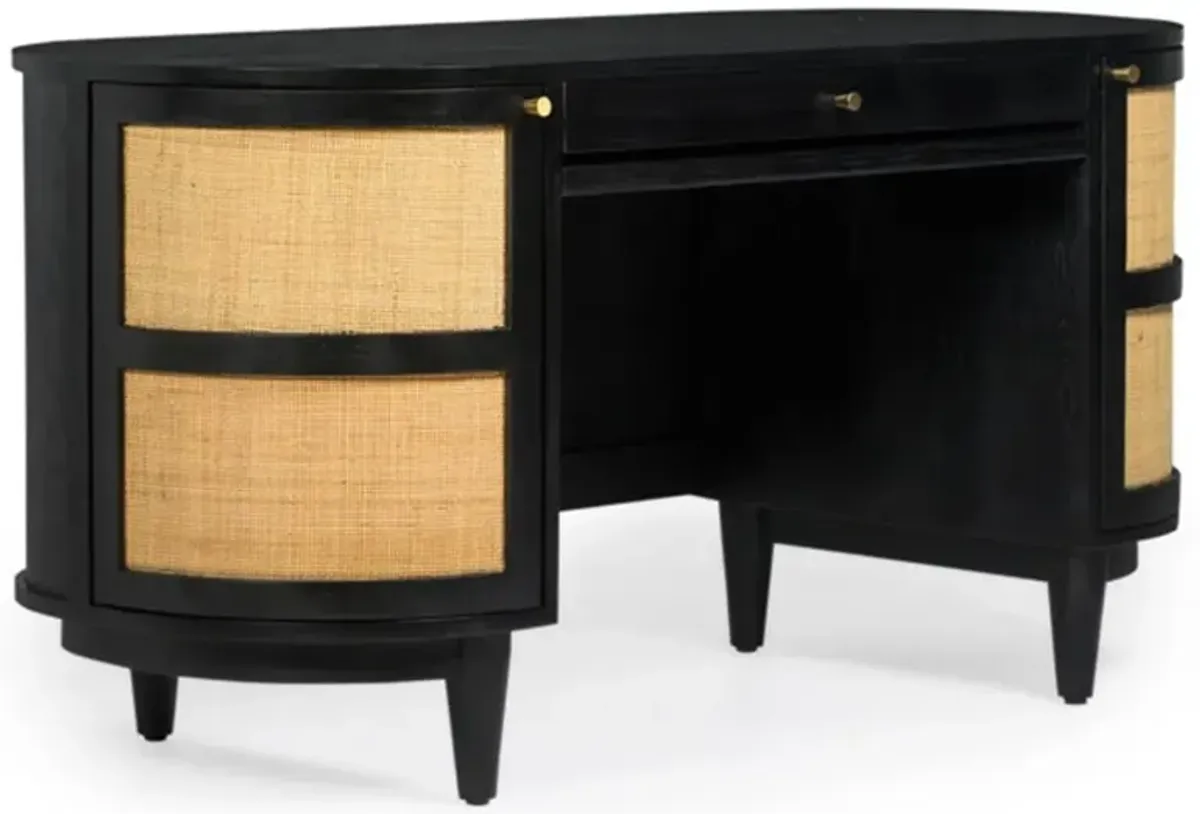 Noah Modern Classic Black Wood Cane Oval Desk