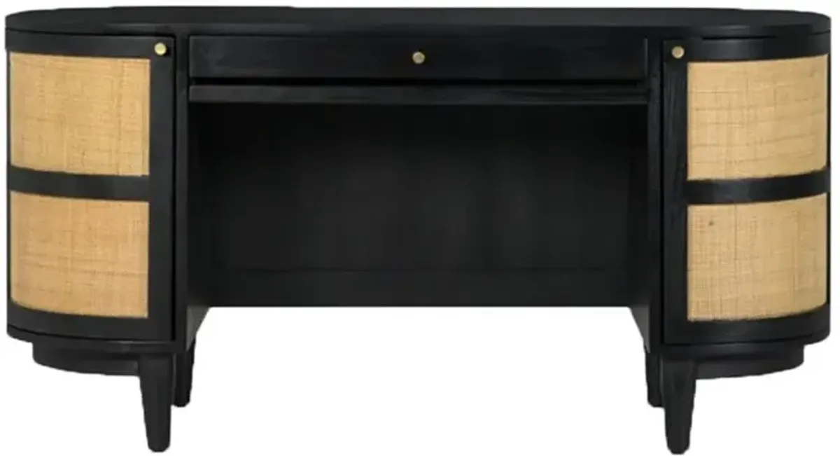 Noah Modern Classic Black Wood Cane Oval Desk