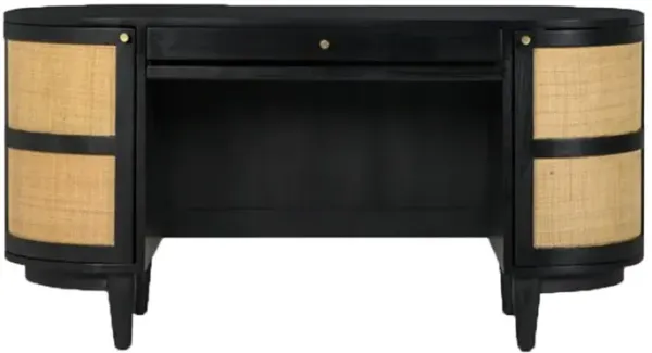 Noah Modern Classic Black Wood Cane Oval Desk