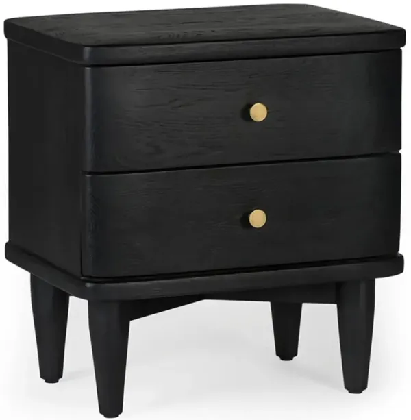 William Mid Century Modern Black Oak Wood 2 Drawer Nightstand