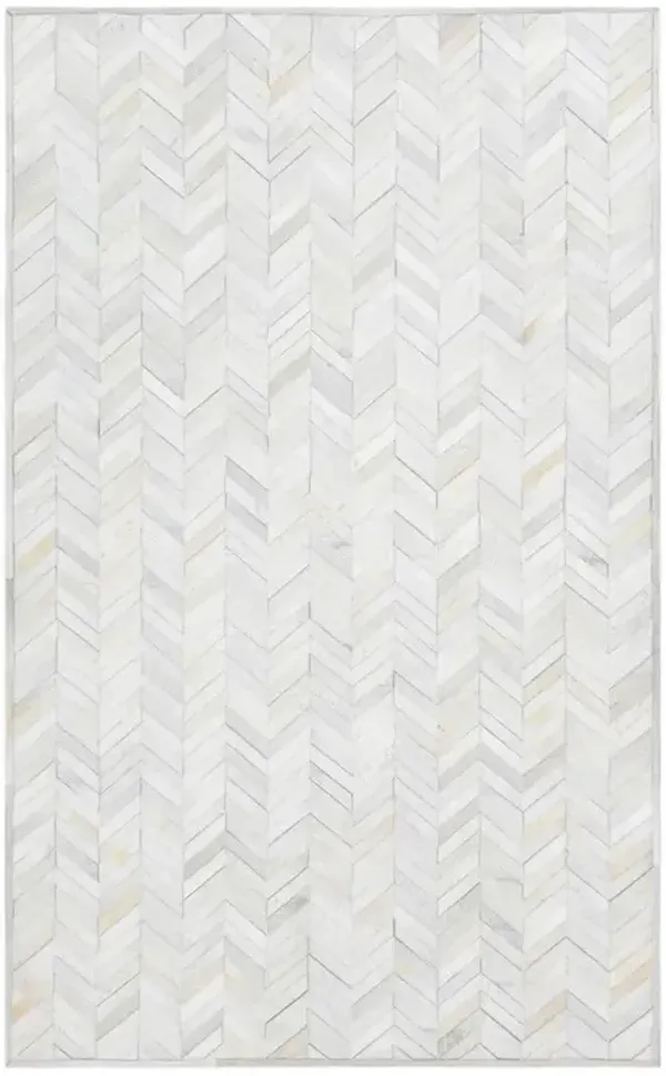 Kimberly Modern White Buff Leather Geometric Patterned Rug - 9'x12'