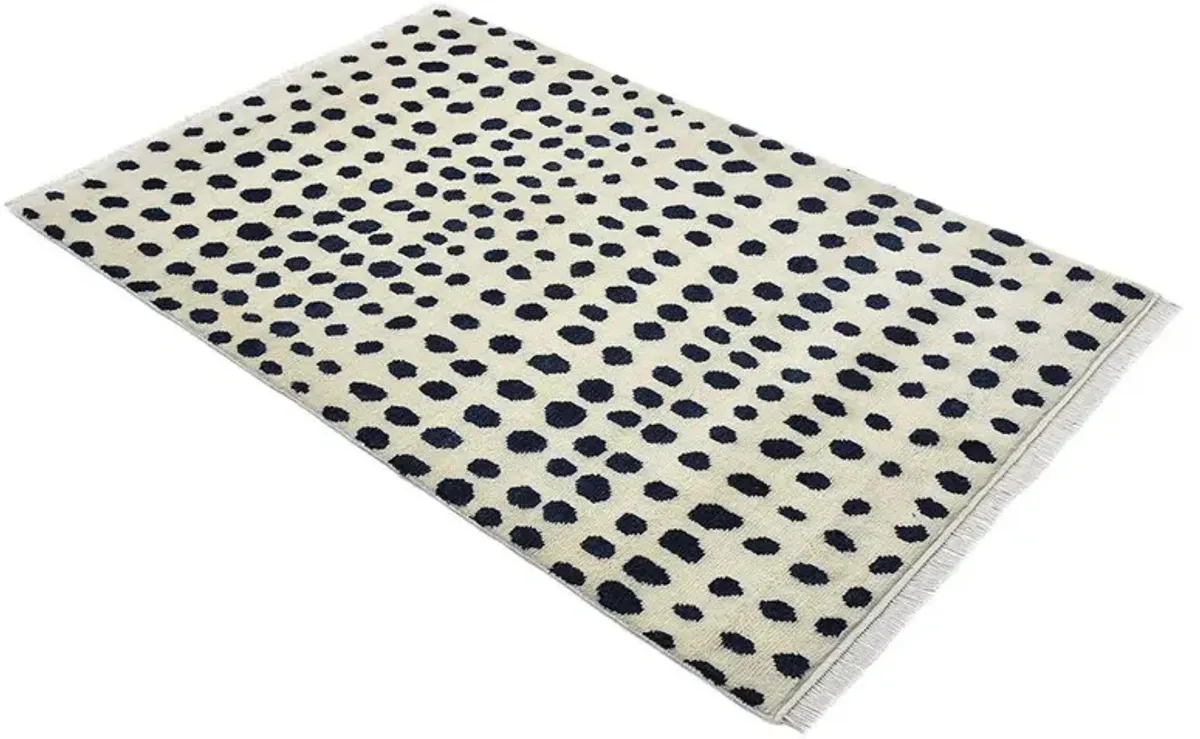 Irma Modern White Wool Dot Patterned Hand Knotted Rug - 8'x10'