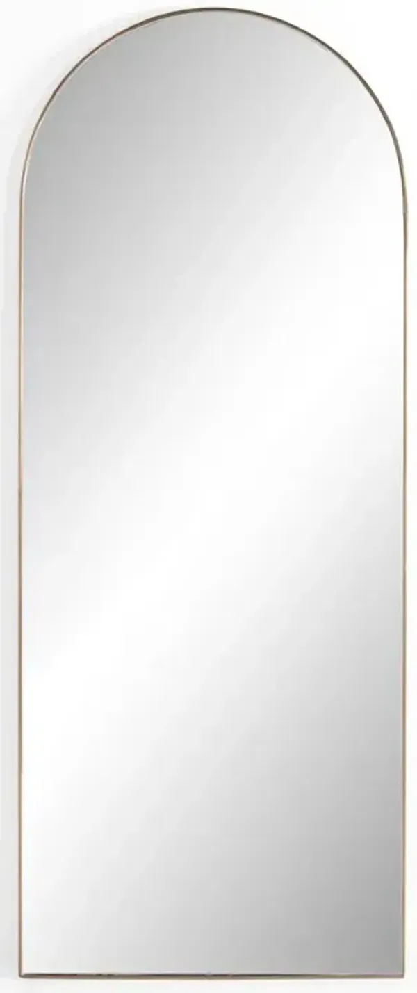 Rinna Industrial Loft Gold Aluminum Frame Clear Glass Arched Floor Mirror