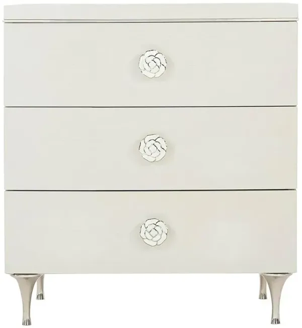 Jacob Off-White Wood Kabebe Shell Flower Pull 3 Drawer Nightstand - Small