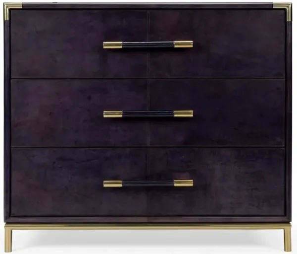 Ariella Mid Century Modern Midnight Leather 3 Drawer Chest Dresser