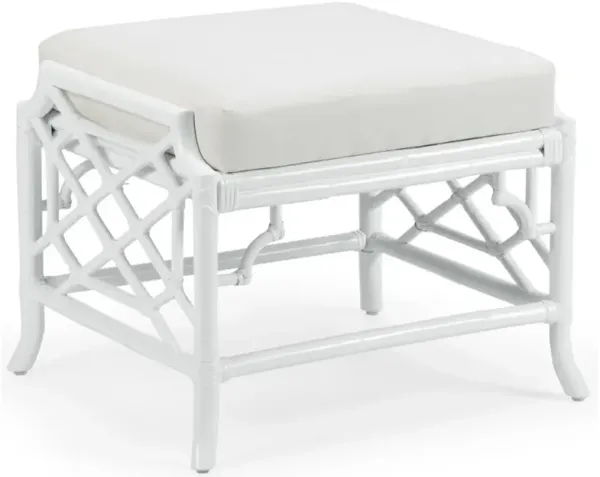 Simone Coastal Beach White Upholstered Rattan Stool