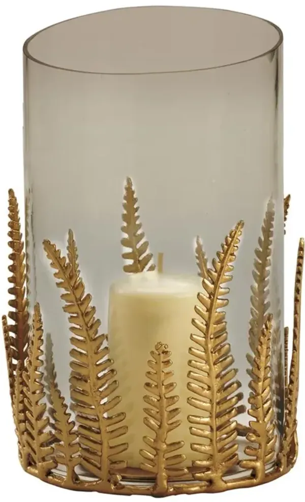 Jemima Modern Classic Brass Light Amber Glass Hurricane Candleholder