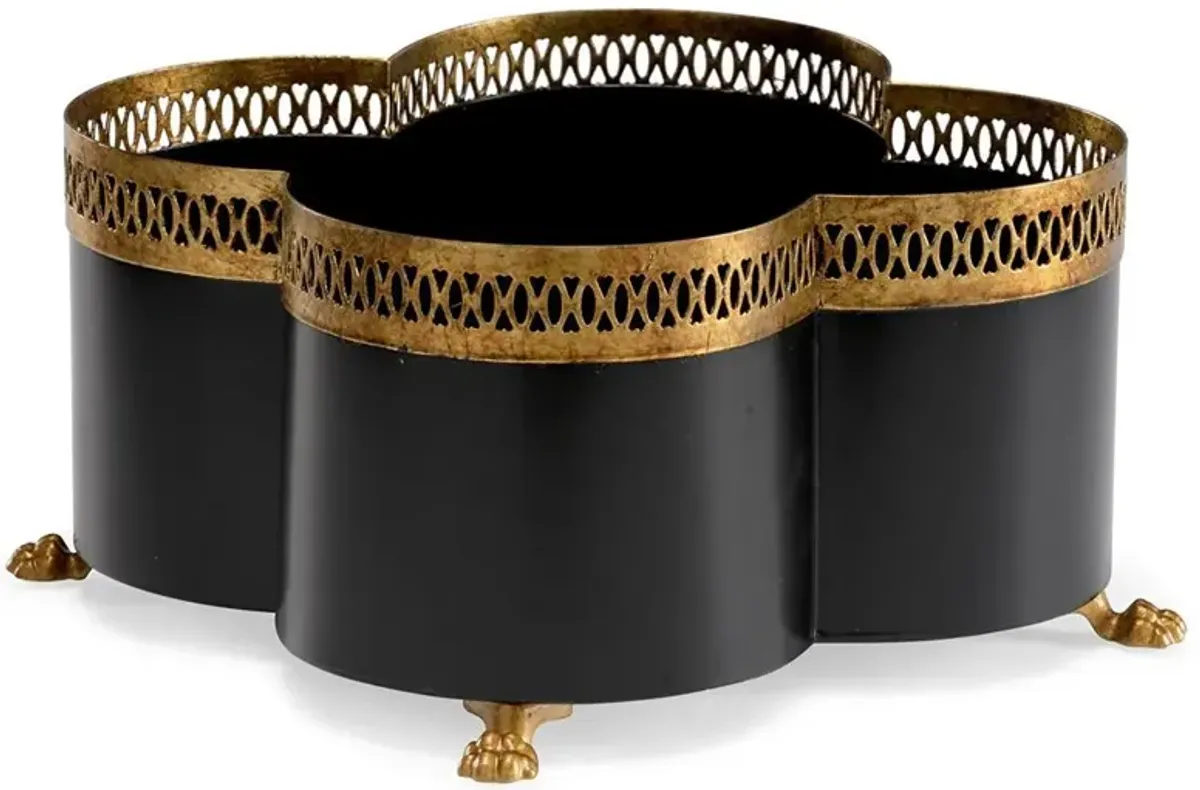 Tindra French Country Black Iron Quatrefoil Cachepot - Small