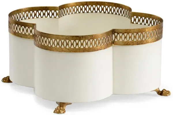 Tindra French Country Cream Iron Quatrefoil Cachepot - Small