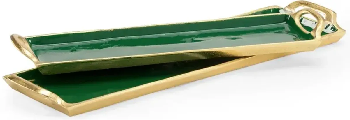 Cristi Modern Classic Emerald Enamel Rectangular Tray - Set of 2