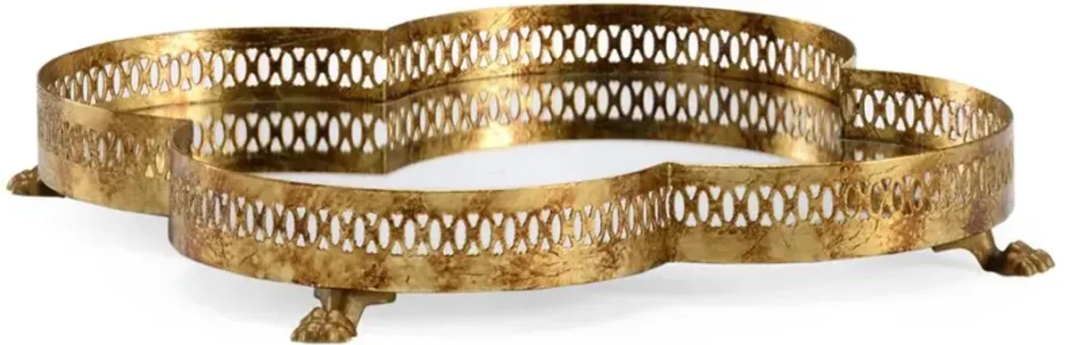 Loraine Regency Antique Gold Iron Mirrored Quatrefoil Tray