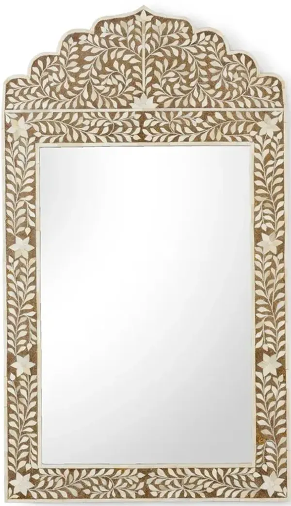 Cailee Modern Classic Brown Bone Inlay Floral Arched Wall Mirror