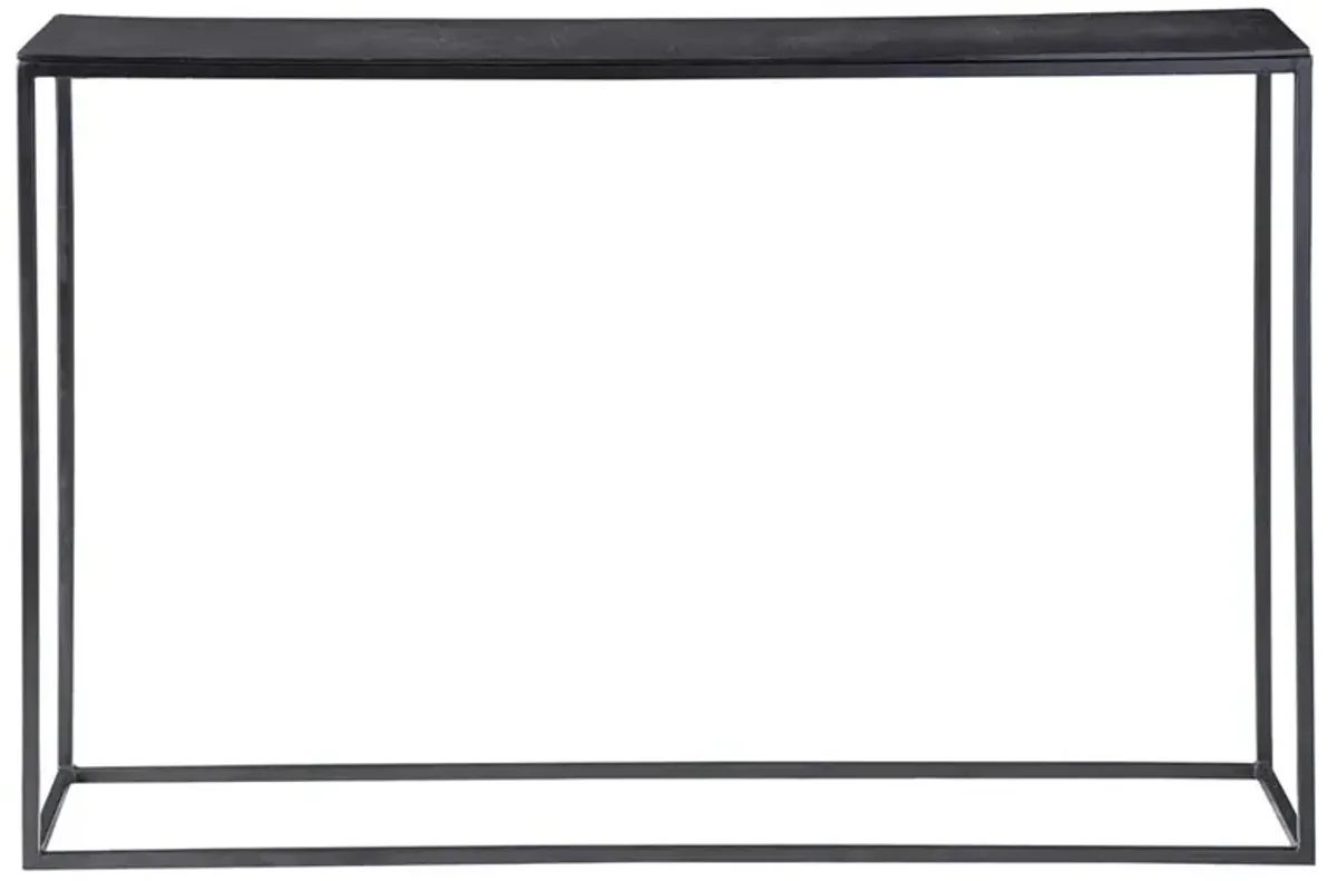 Cora Industrial Cast Textured Aluminum Aged Black Iron Console Table