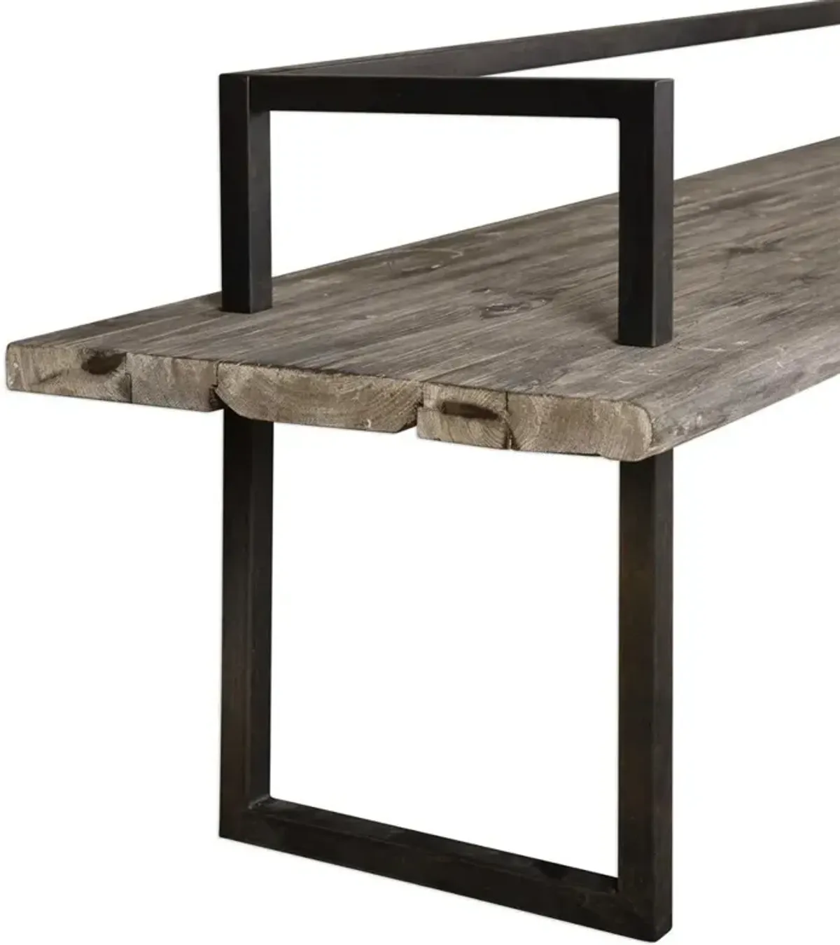 Holden Industrial Loft Aged Black Iron Grey Reclaimed Wood Bench