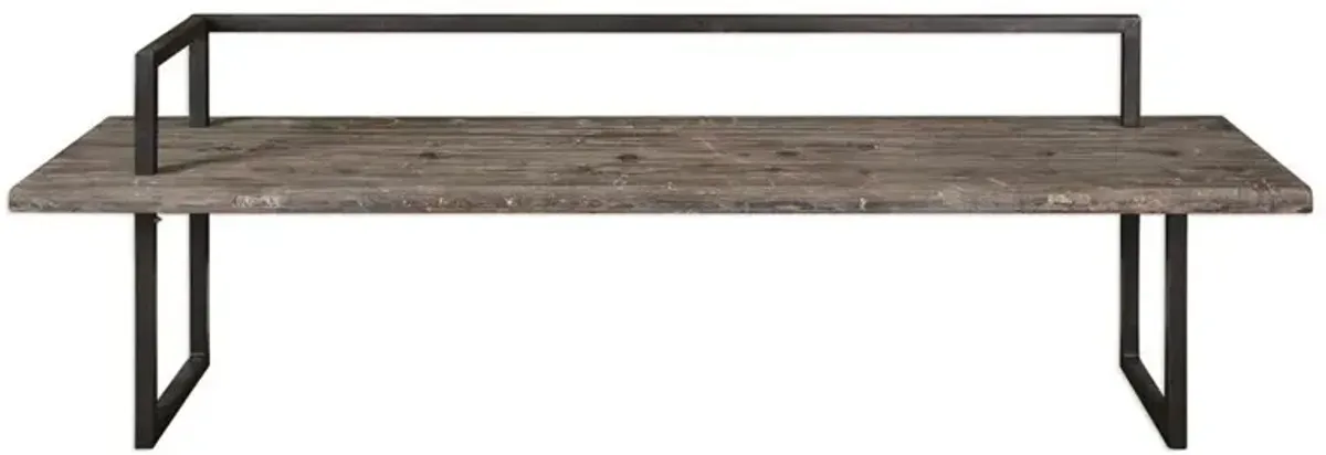 Holden Industrial Loft Aged Black Iron Grey Reclaimed Wood Bench