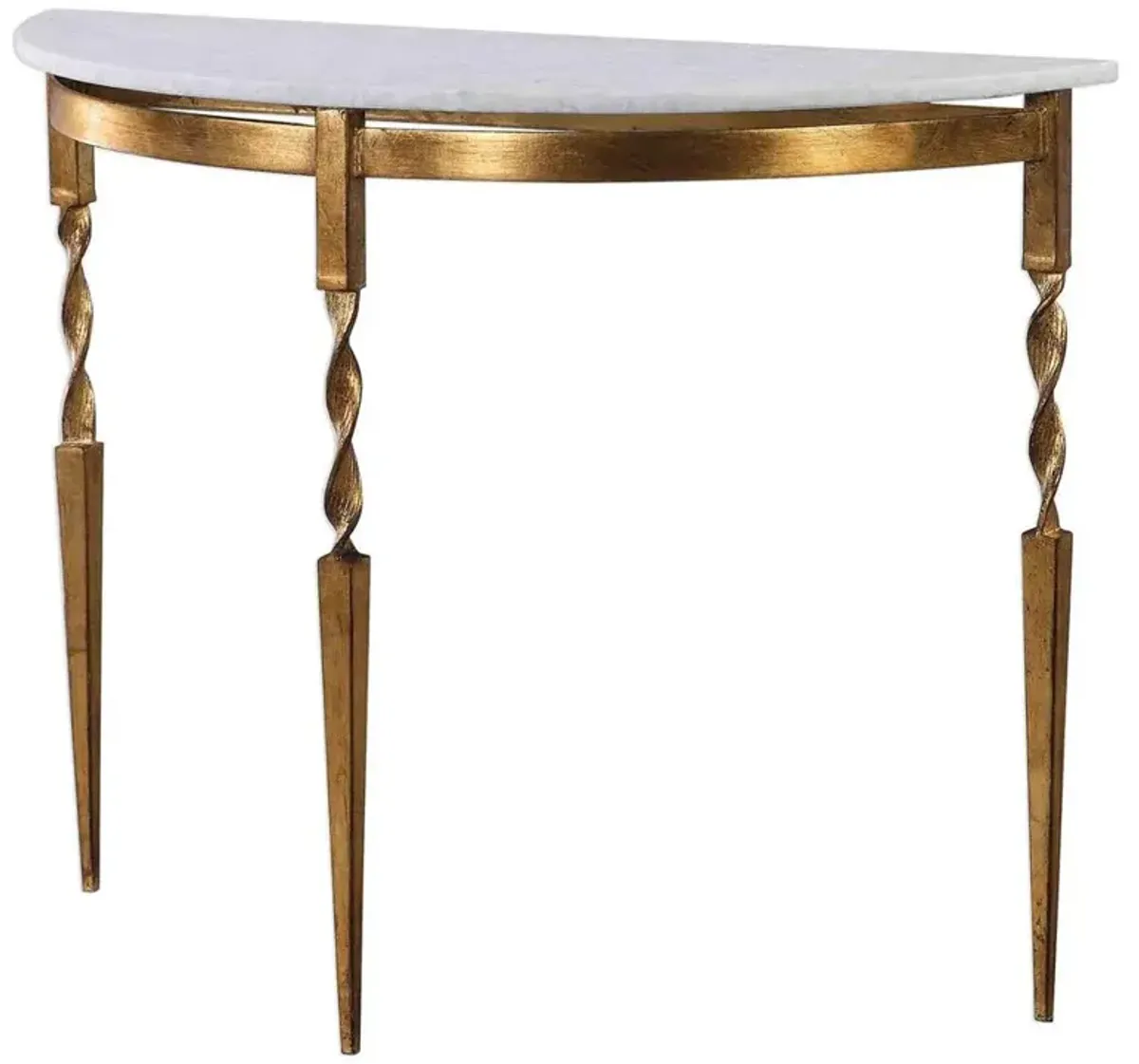 Ivy Hollywood Regency Gold Iron Base White Marble Top Demilune Console Table