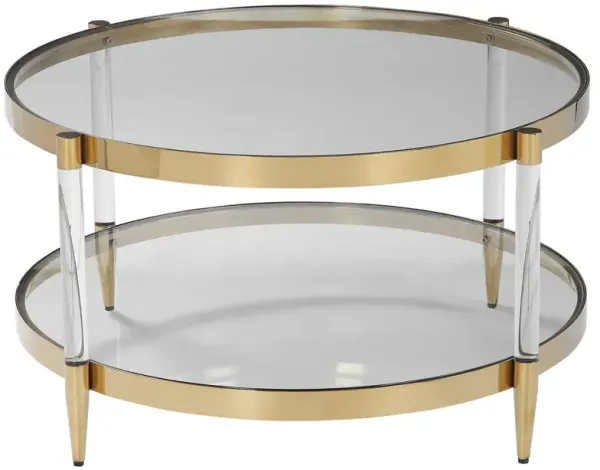 King Hollywood Gold Steel Frame Acrylic Legs Top 2 Tier Glass Coffee Table