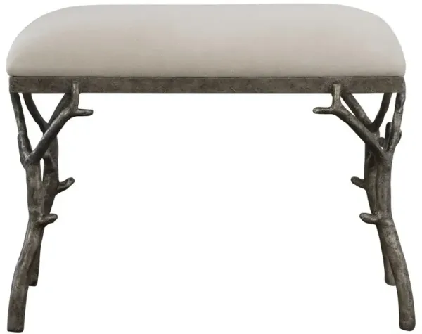 Lily French Country Beige Upholstered Antique Silver Branch Stool