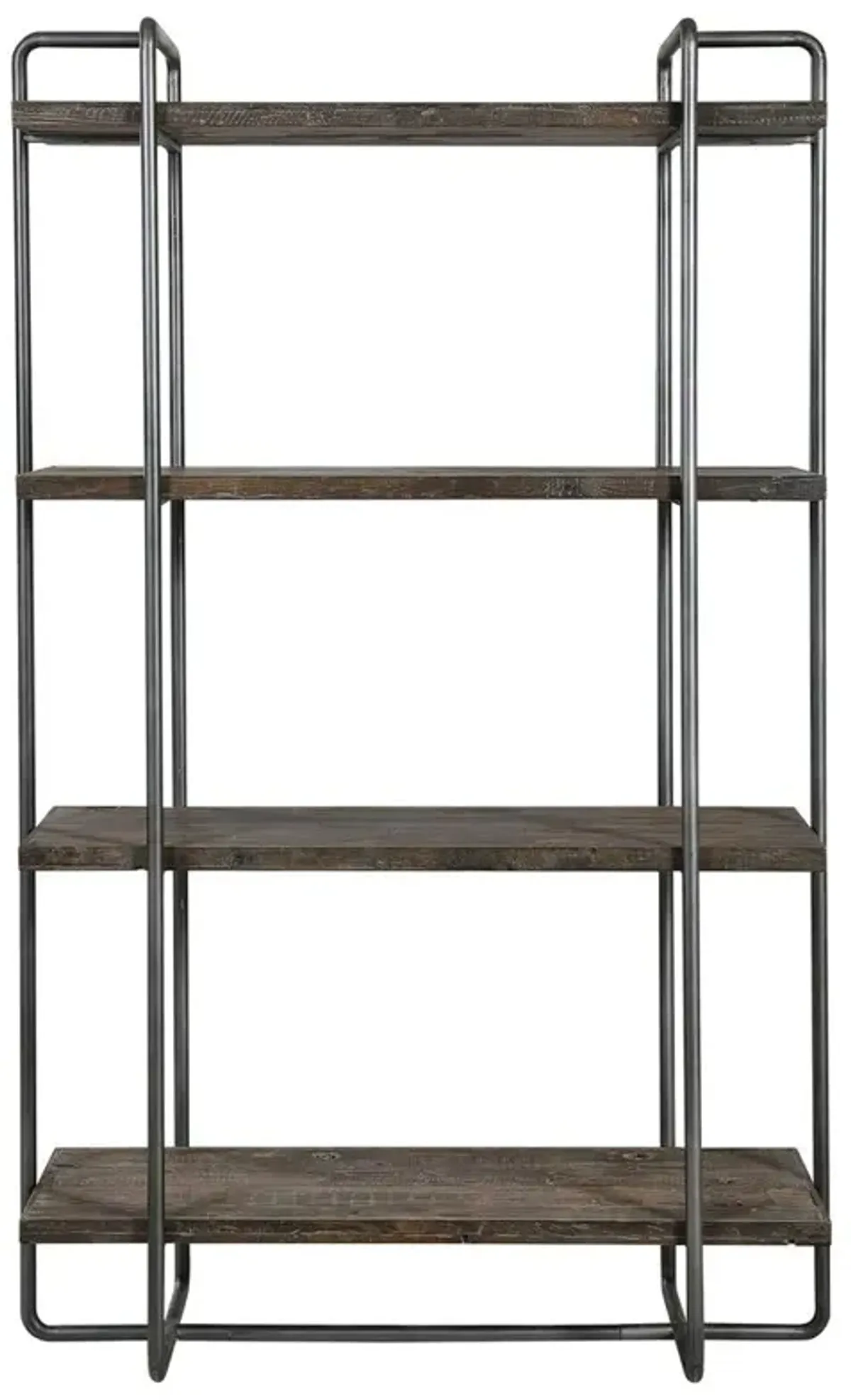 Steven Industrial Loft Brushed Pewter Brown Reclaimed Wood Etagere