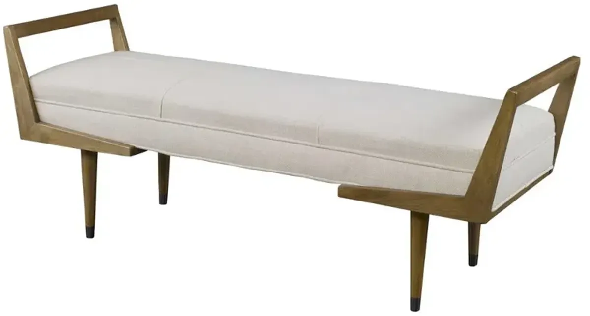 Wyatt Modern Classic Cream Upholstered Brown Wood Bench