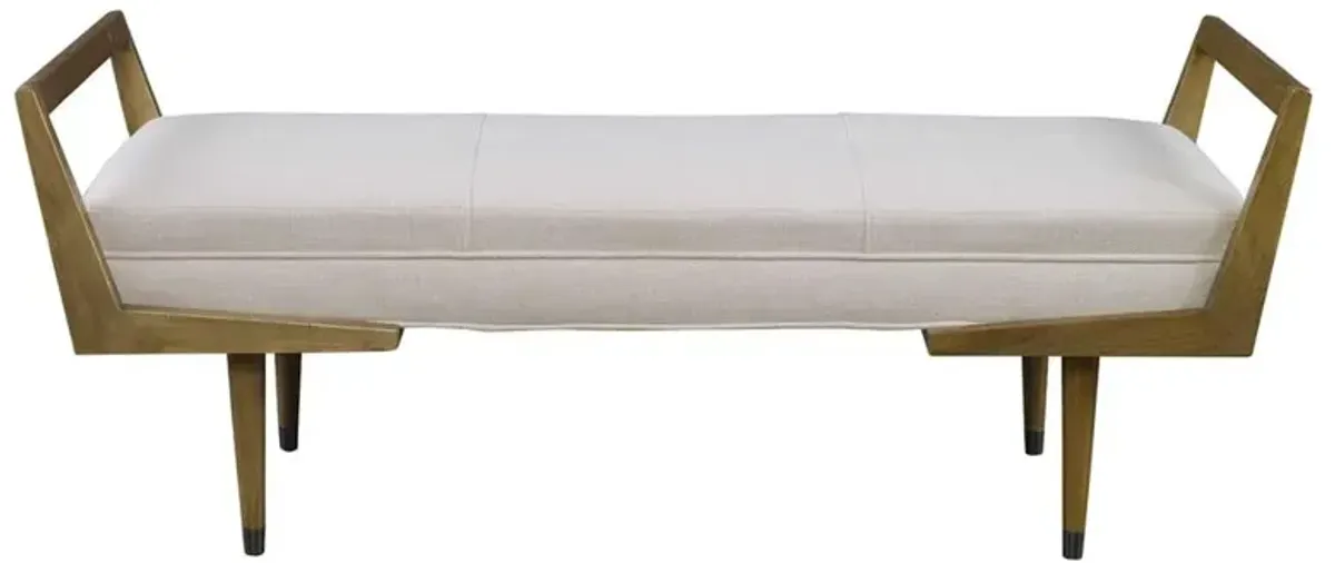 Wyatt Modern Classic Cream Upholstered Brown Wood Bench
