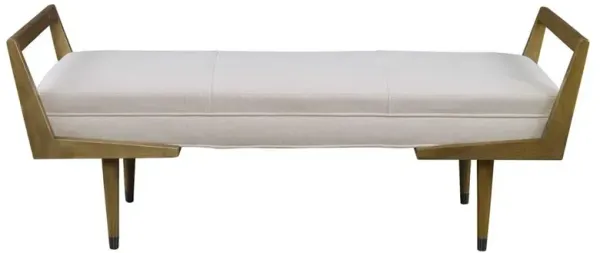 Wyatt Modern Classic Cream Upholstered Brown Wood Bench