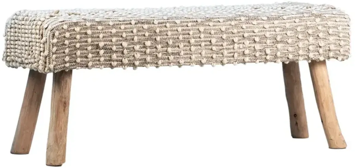 Radda Rustic Lodge White Upholstered Wool Brown Wood Bench