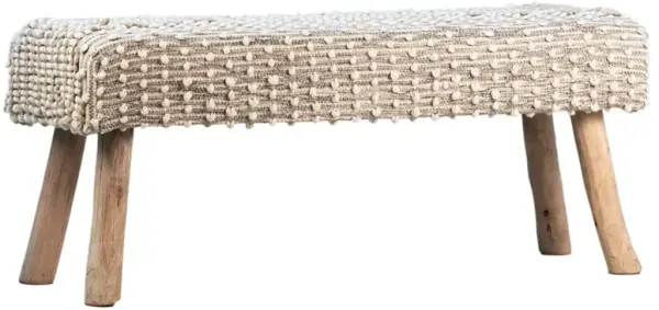 Radda Rustic Lodge White Upholstered Wool Brown Wood Bench