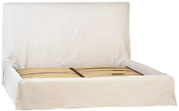 Britney Modern White Slipcovered Linen Brown Wood Frame Bed - King