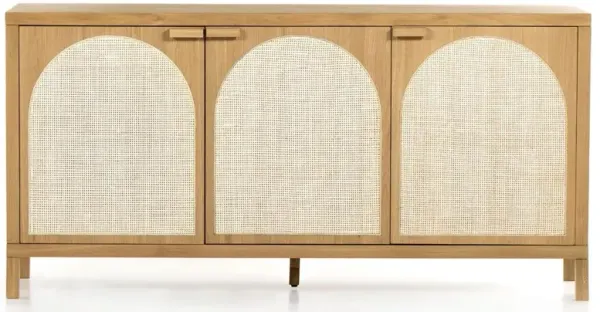 Allie Coastal Light Brown Oak Wood Natural Woven Cane Sideboard