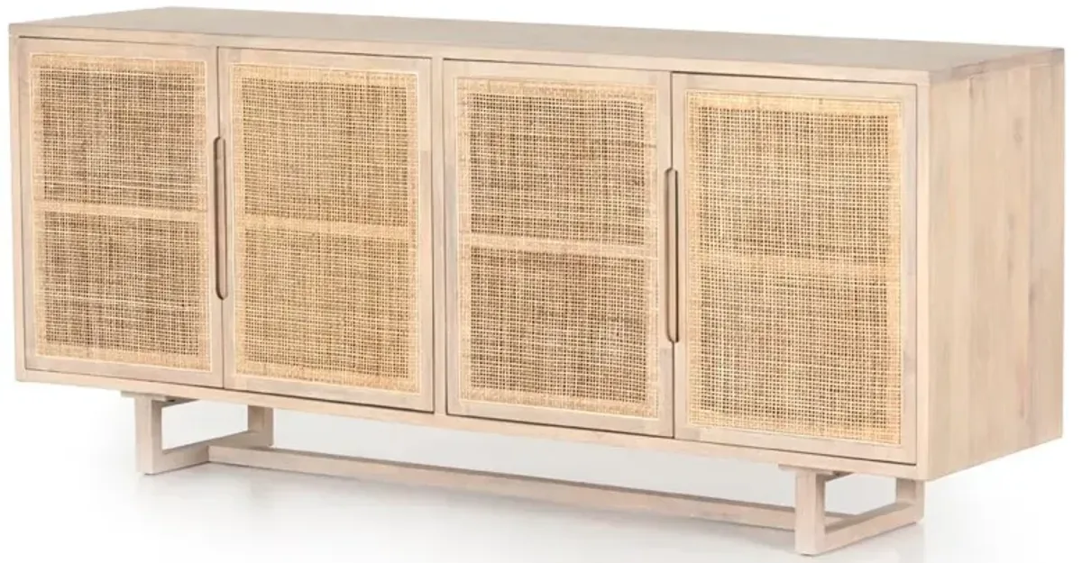 Marina Coastal Beach White Washed Mango Wood Woven Cane Sideboard