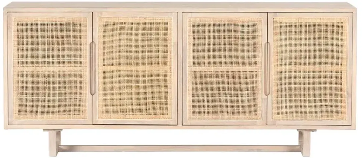 Marina Coastal Beach White Washed Mango Wood Woven Cane Sideboard